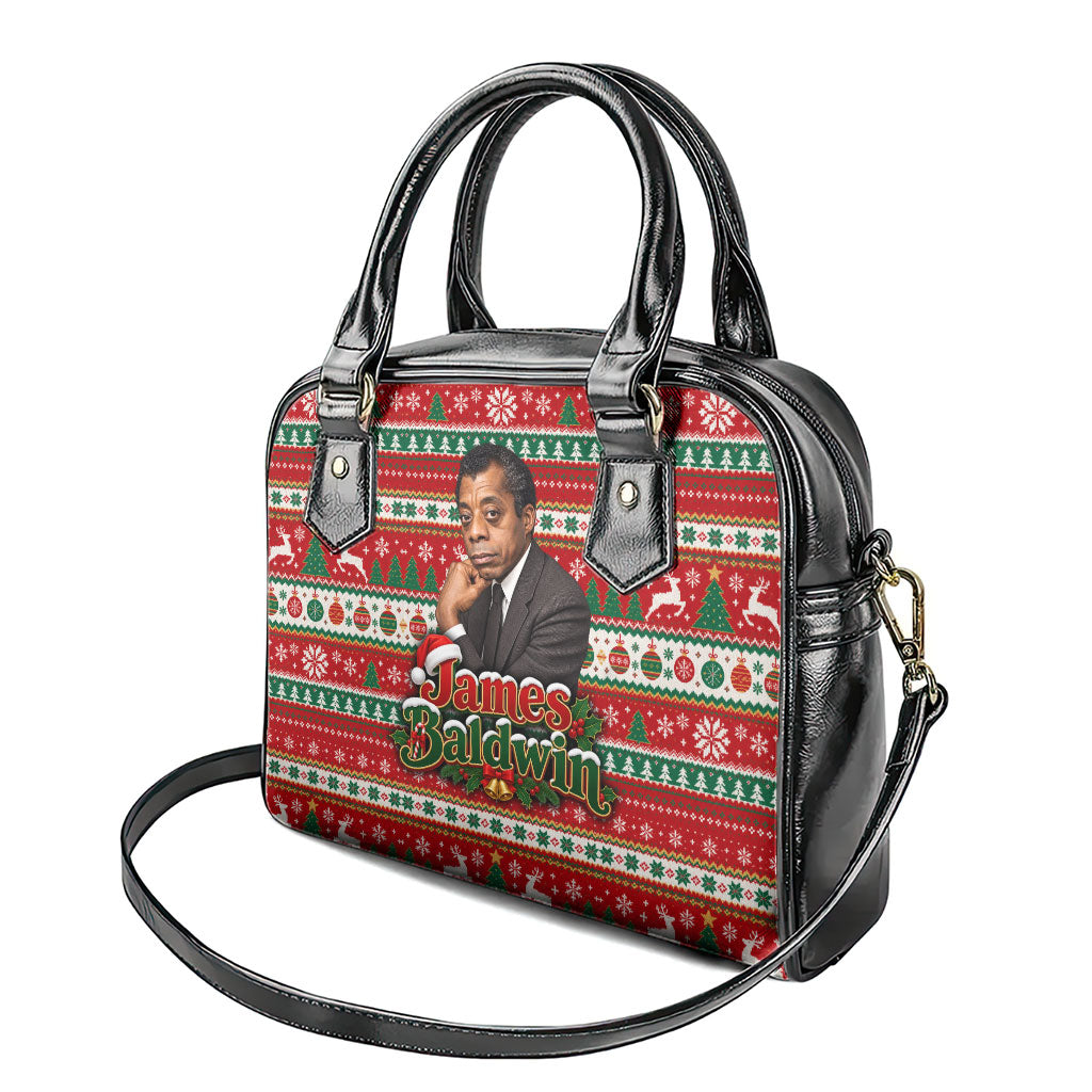 James Baldwin Christmas Shoulder Handbag African American Author Ugly Christmas Pattern Retro