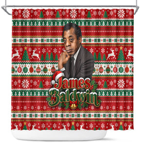 James Baldwin Christmas Shower Curtain African American Author Ugly Christmas Pattern Retro