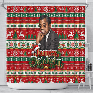 James Baldwin Christmas Shower Curtain African American Author Ugly Christmas Pattern Retro