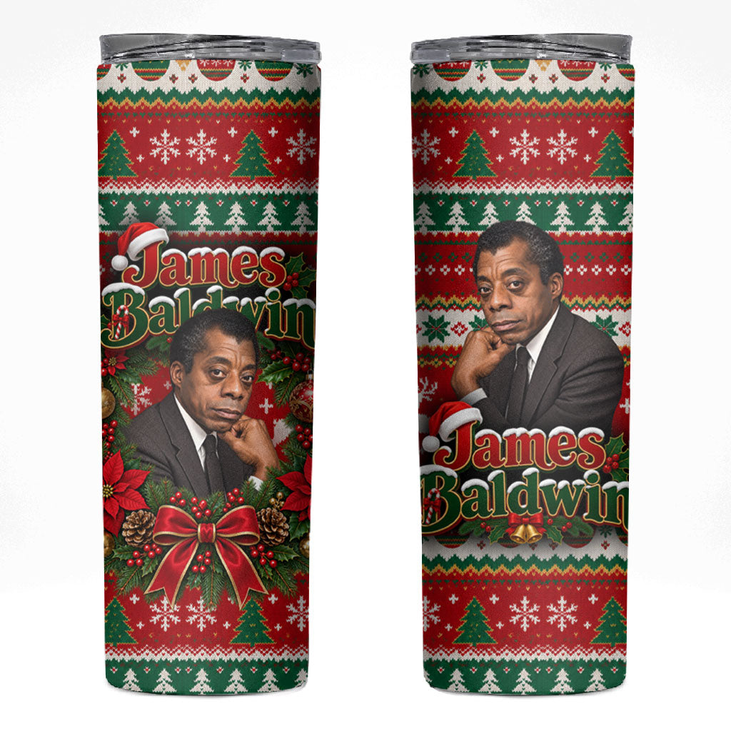 James Baldwin Christmas Skinny Tumbler African American Author Ugly Christmas Pattern Retro