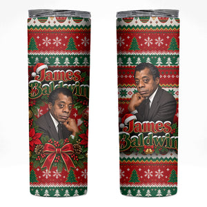 James Baldwin Christmas Skinny Tumbler African American Author Ugly Christmas Pattern Retro