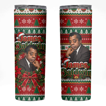 James Baldwin Christmas Skinny Tumbler African American Author Ugly Christmas Pattern Retro