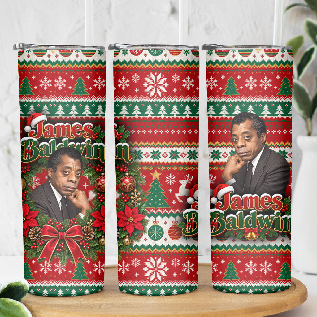 James Baldwin Christmas Skinny Tumbler African American Author Ugly Christmas Pattern Retro