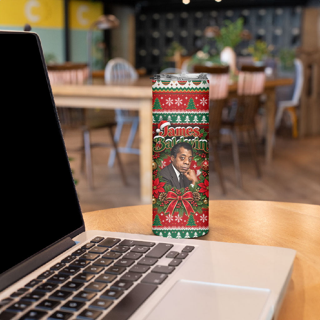 James Baldwin Christmas Skinny Tumbler African American Author Ugly Christmas Pattern Retro