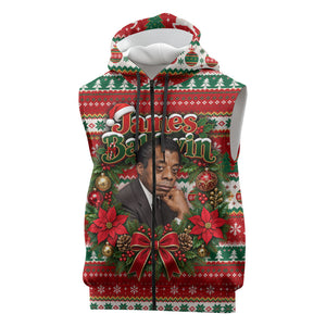 James Baldwin Christmas Sleeveless Zip Hoodie African American Author Ugly Christmas Pattern Retro
