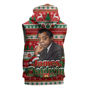 James Baldwin Christmas Sleeveless Zip Hoodie African American Author Ugly Christmas Pattern Retro