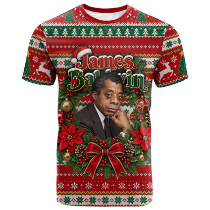 James Baldwin Christmas T shirt African American Author Ugly Christmas Pattern Retro