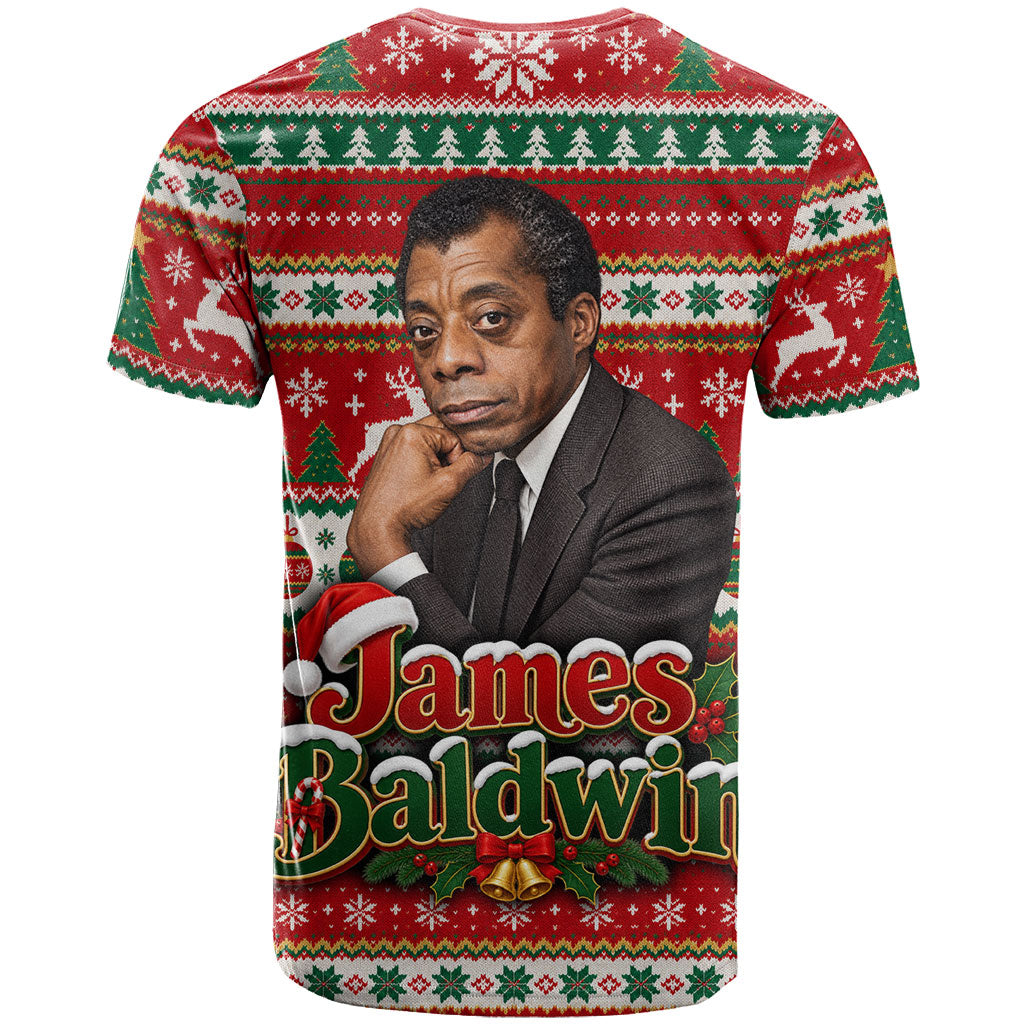 James Baldwin Christmas T shirt African American Author Ugly Christmas Pattern Retro
