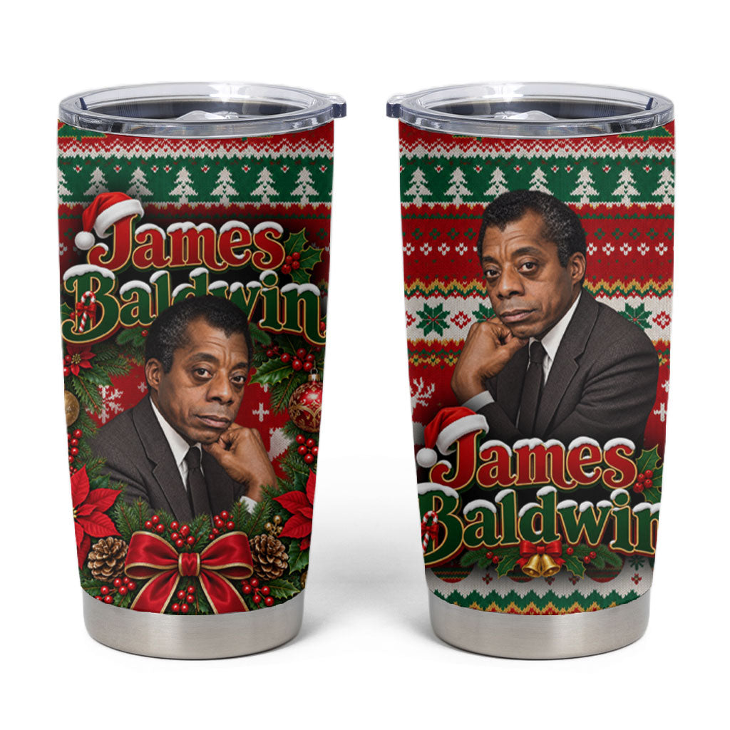 James Baldwin Christmas Tumbler Cup African American Author Ugly Christmas Pattern Retro