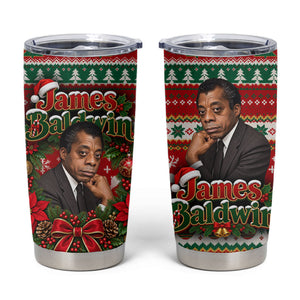 James Baldwin Christmas Tumbler Cup African American Author Ugly Christmas Pattern Retro