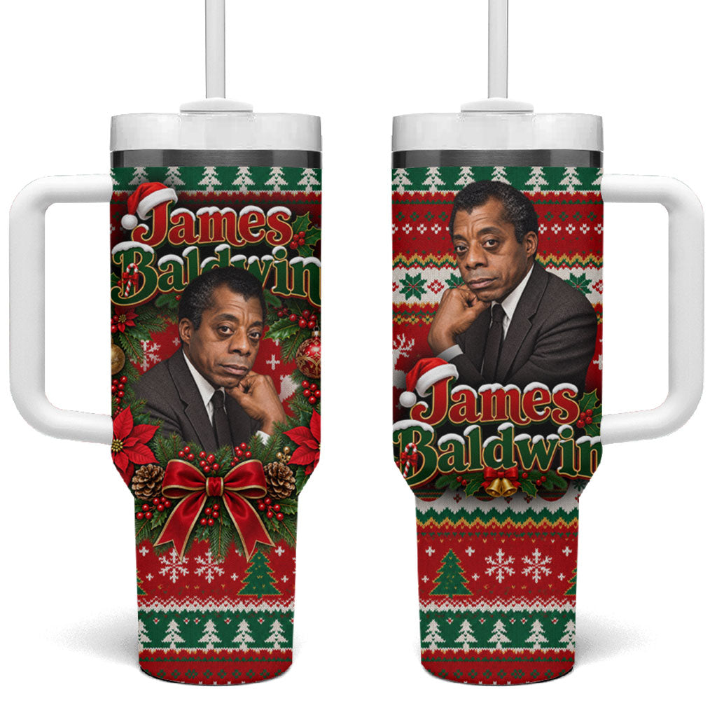 James Baldwin Christmas Tumbler With Handle African American Author Ugly Christmas Pattern Retro