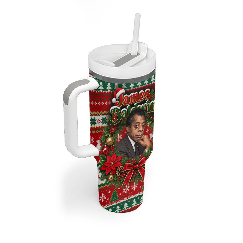James Baldwin Christmas Tumbler With Handle African American Author Ugly Christmas Pattern Retro