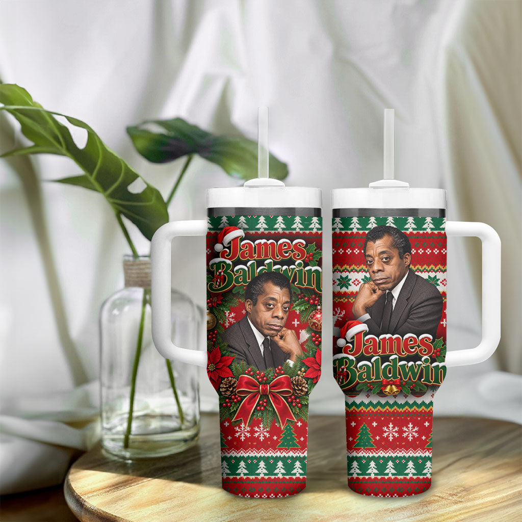 James Baldwin Christmas Tumbler With Handle African American Author Ugly Christmas Pattern Retro