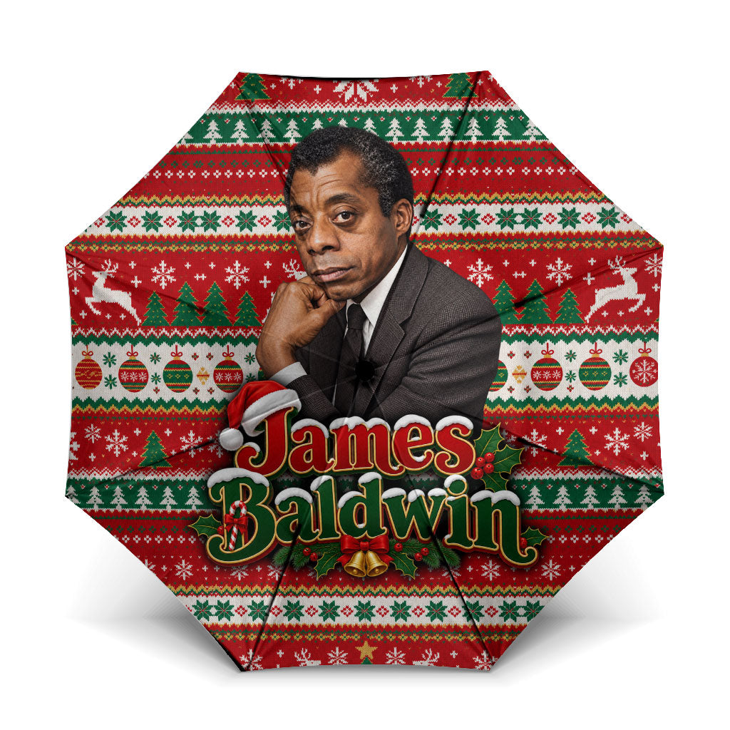 James Baldwin Christmas Umbrella African American Author Ugly Christmas Pattern Retro