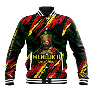 Menelik II Baseball Jacket with Lion of Adwa Title, Battle of Adwa 1896 Graphic and Bold Pan-African - African Pride
