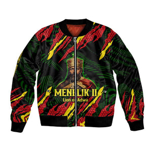 Menelik II Bomber Jacket with Lion of Adwa Title, Battle of Adwa 1896 Graphic and Bold Pan-African - African Pride
