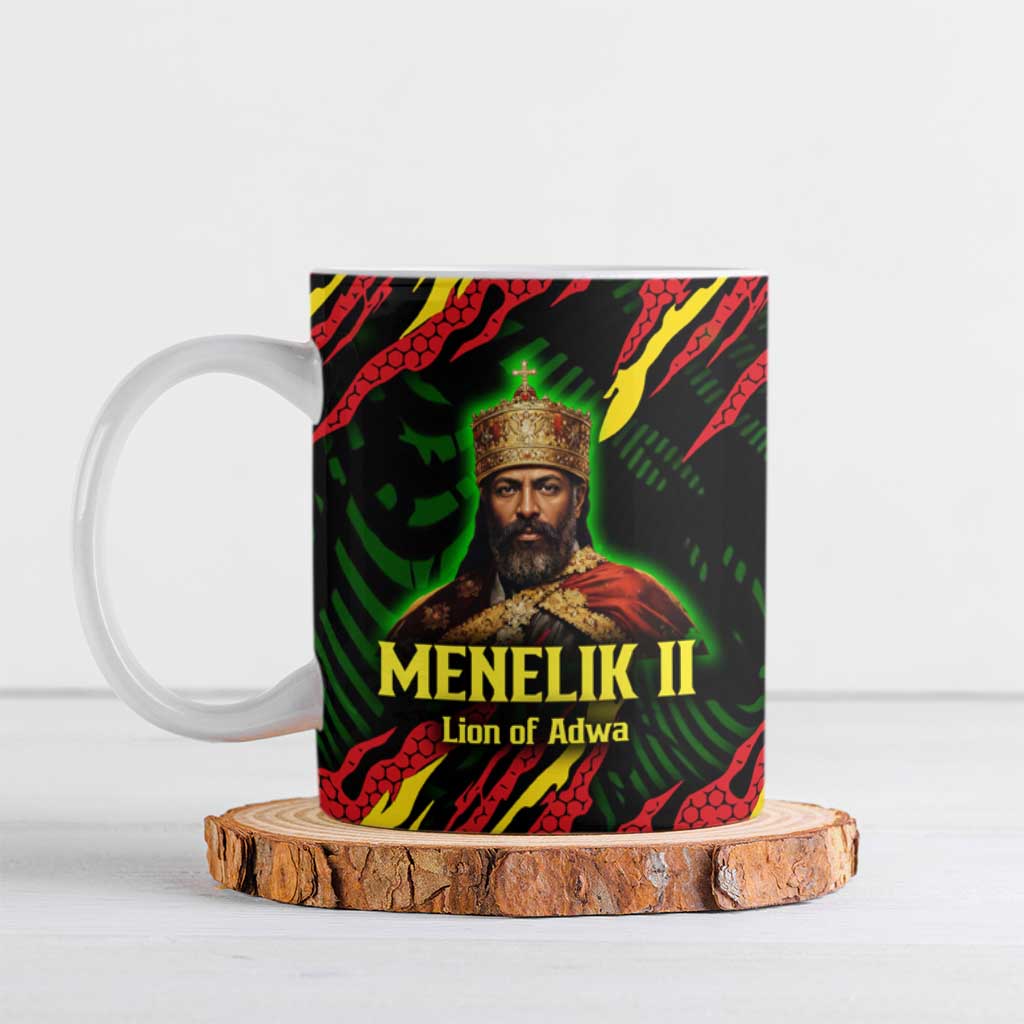 Menelik II Ceramic Mug with Lion of Adwa Title, Battle of Adwa 1896 Graphic and Bold Pan-African - African Pride
