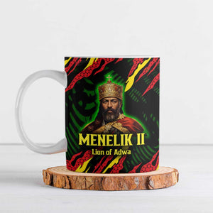Menelik II Ceramic Mug with Lion of Adwa Title, Battle of Adwa 1896 Graphic and Bold Pan-African - African Pride