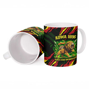 Menelik II Ceramic Mug with Lion of Adwa Title, Battle of Adwa 1896 Graphic and Bold Pan-African - African Pride