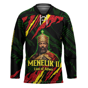 Menelik II Hockey Jersey with Lion of Adwa Title, Battle of Adwa 1896 Graphic and Bold Pan-African - African Pride