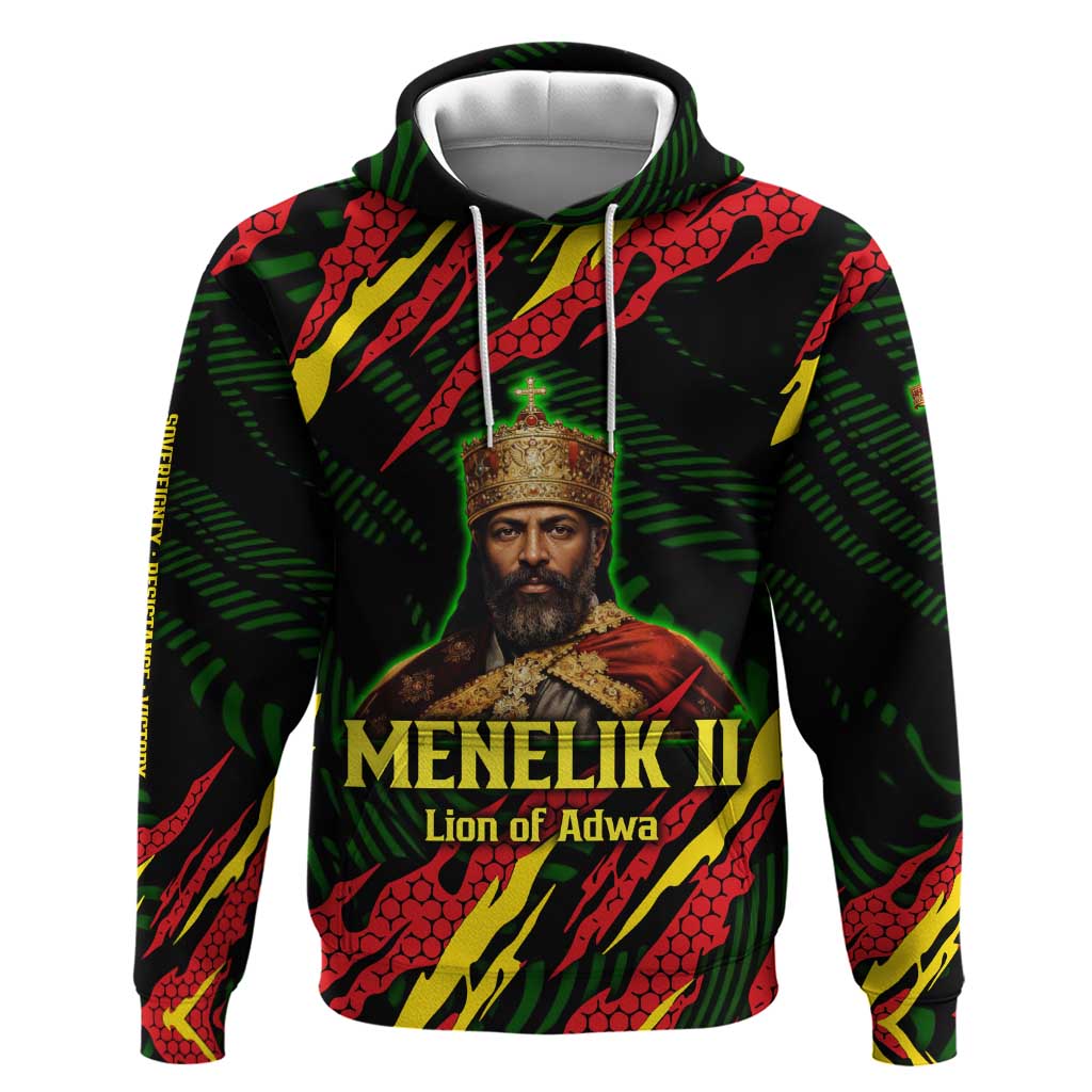 Menelik II Hoodie with Lion of Adwa Title, Battle of Adwa 1896 Graphic and Bold Pan-African - African Pride