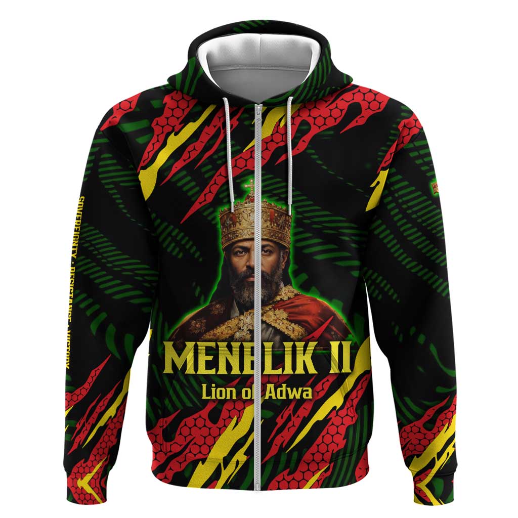 Menelik II Hoodie with Lion of Adwa Title, Battle of Adwa 1896 Graphic and Bold Pan-African - African Pride