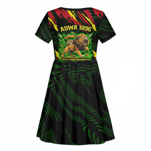 Menelik II Kid Short Sleeve Dress with Lion of Adwa Title, Battle of Adwa 1896 Graphic and Bold Pan-African - African Pride