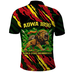 Menelik II Polo Shirt with Lion of Adwa Title, Battle of Adwa 1896 Graphic and Bold Pan-African - African Pride
