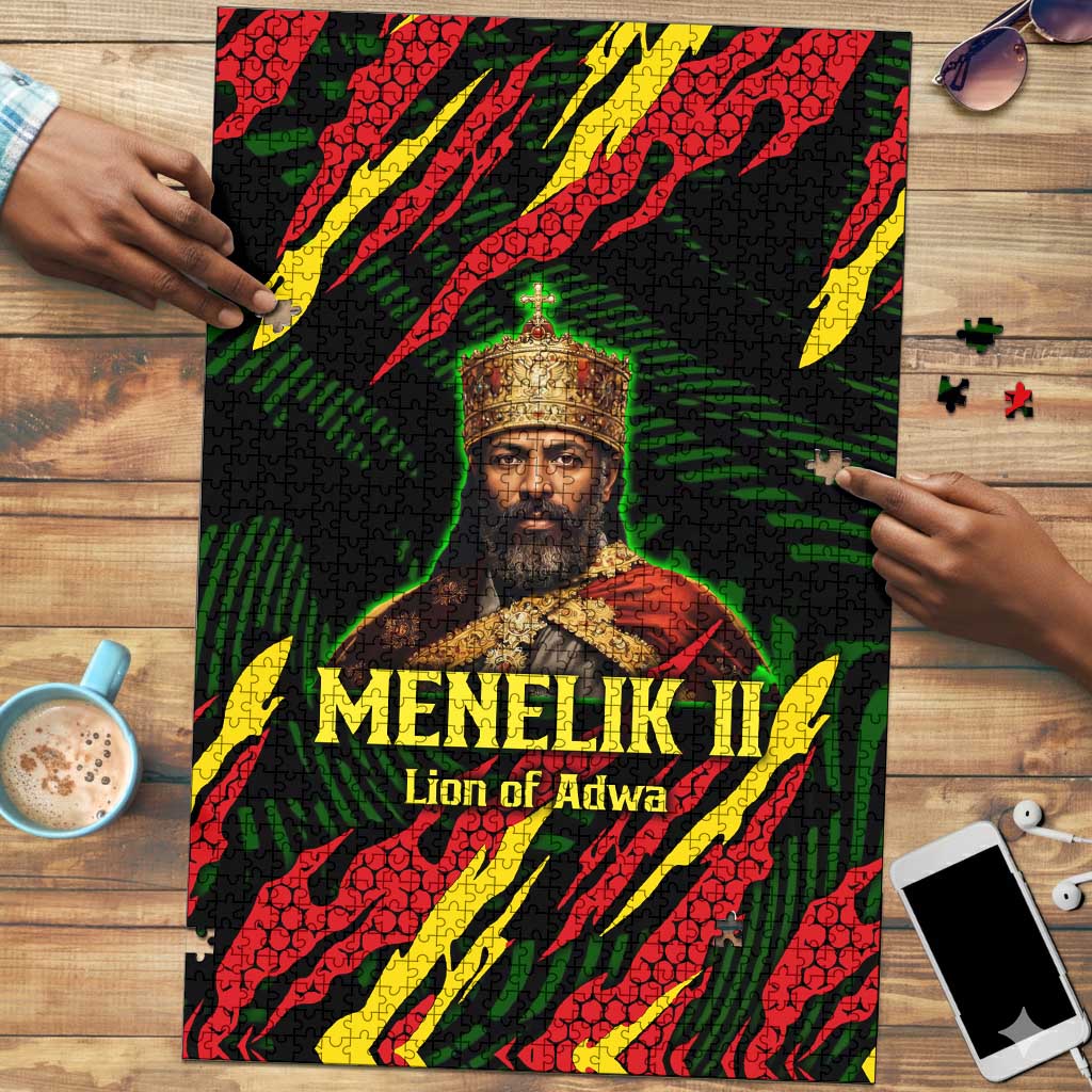 Menelik II Puzzle with Lion of Adwa Title, Battle of Adwa 1896 Graphic and Bold Pan-African - African Pride