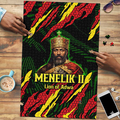 Menelik II Puzzle with Lion of Adwa Title, Battle of Adwa 1896 Graphic and Bold Pan-African - African Pride
