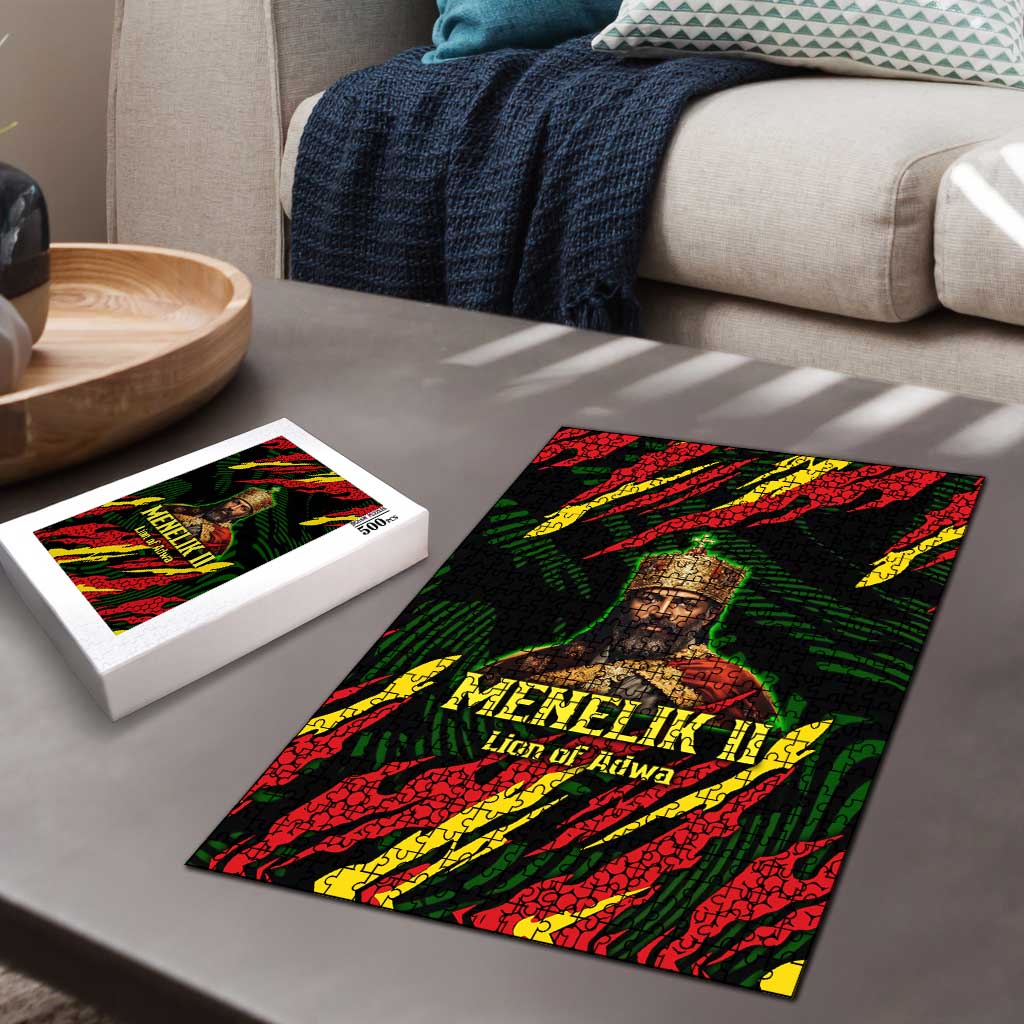 Menelik II Puzzle with Lion of Adwa Title, Battle of Adwa 1896 Graphic and Bold Pan-African - African Pride
