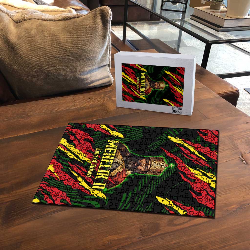 Menelik II Puzzle with Lion of Adwa Title, Battle of Adwa 1896 Graphic and Bold Pan-African - African Pride