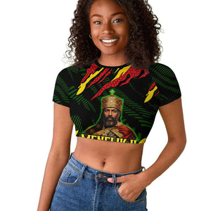 Menelik II Raglan Cropped T shirt with Lion of Adwa Title, Battle of Adwa 1896 Graphic and Bold Pan-African - African Pride