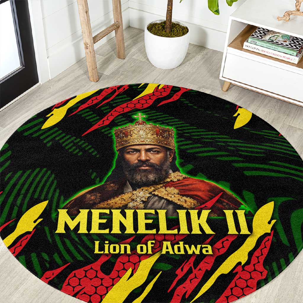 Menelik II Round Carpet with Lion of Adwa Title, Battle of Adwa 1896 Graphic and Bold Pan-African - African Pride