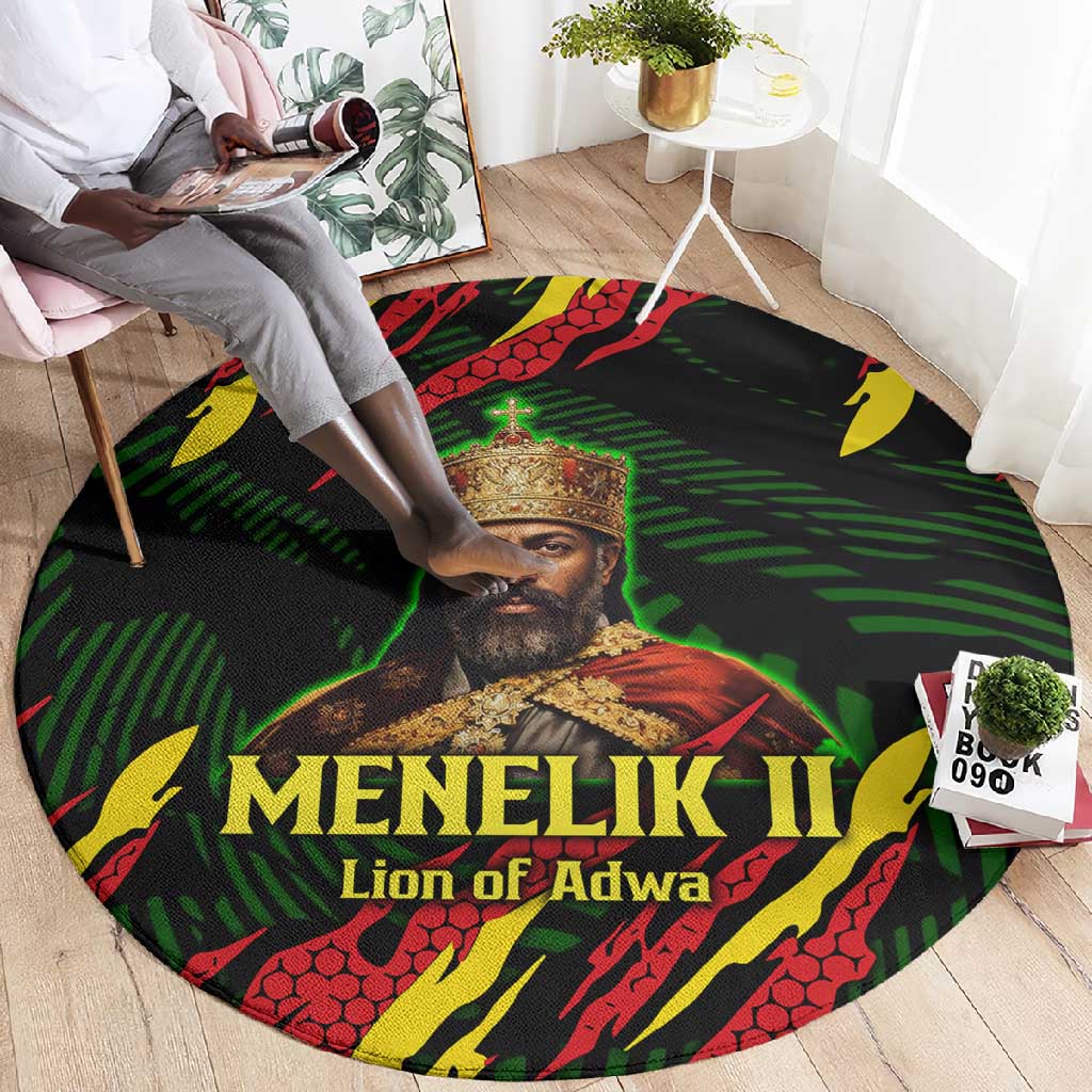 Menelik II Round Carpet with Lion of Adwa Title, Battle of Adwa 1896 Graphic and Bold Pan-African - African Pride