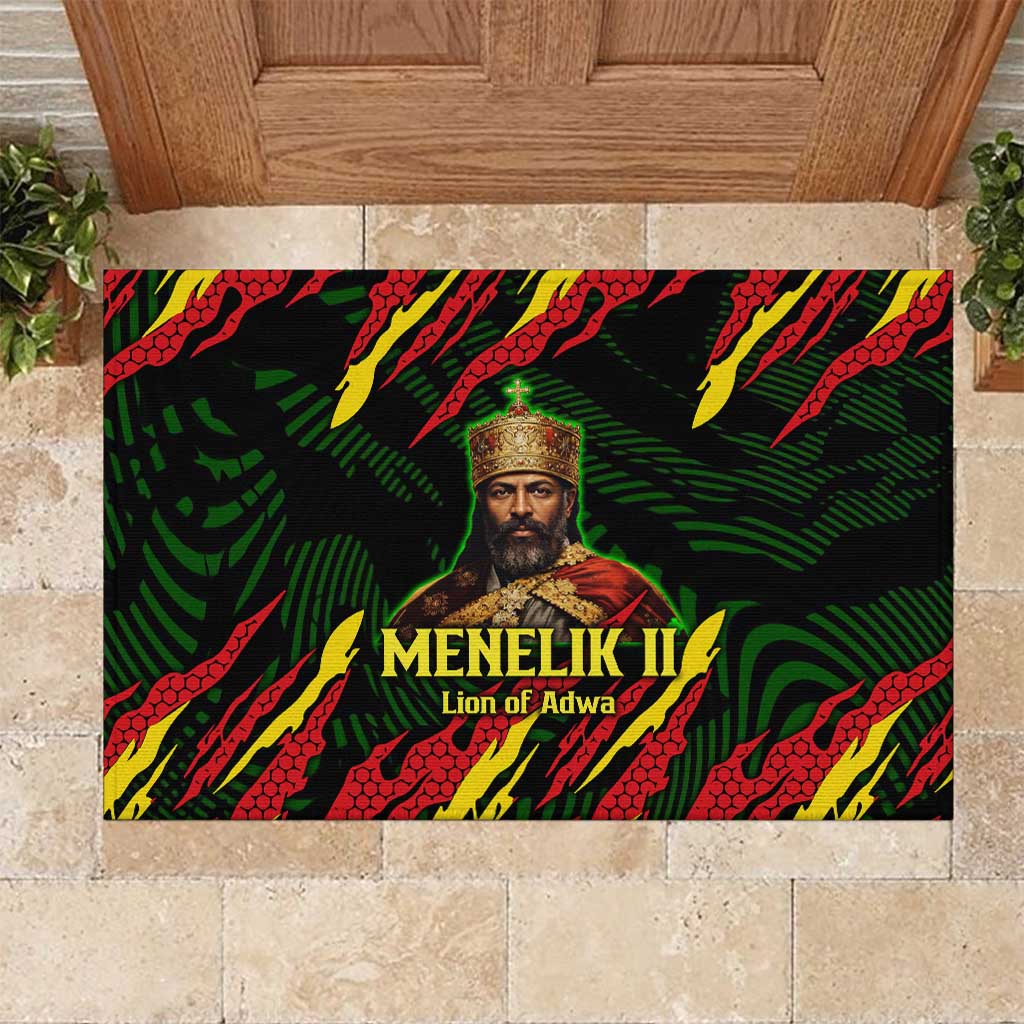Menelik II Rubber Doormat with Lion of Adwa Title, Battle of Adwa 1896 Graphic and Bold Pan-African - African Pride