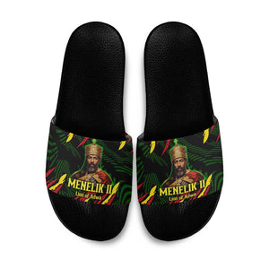 Menelik II Slide Sandals with Lion of Adwa Title, Battle of Adwa 1896 Graphic and Bold Pan-African - African Pride