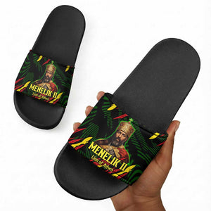 Menelik II Slide Sandals with Lion of Adwa Title, Battle of Adwa 1896 Graphic and Bold Pan-African - African Pride
