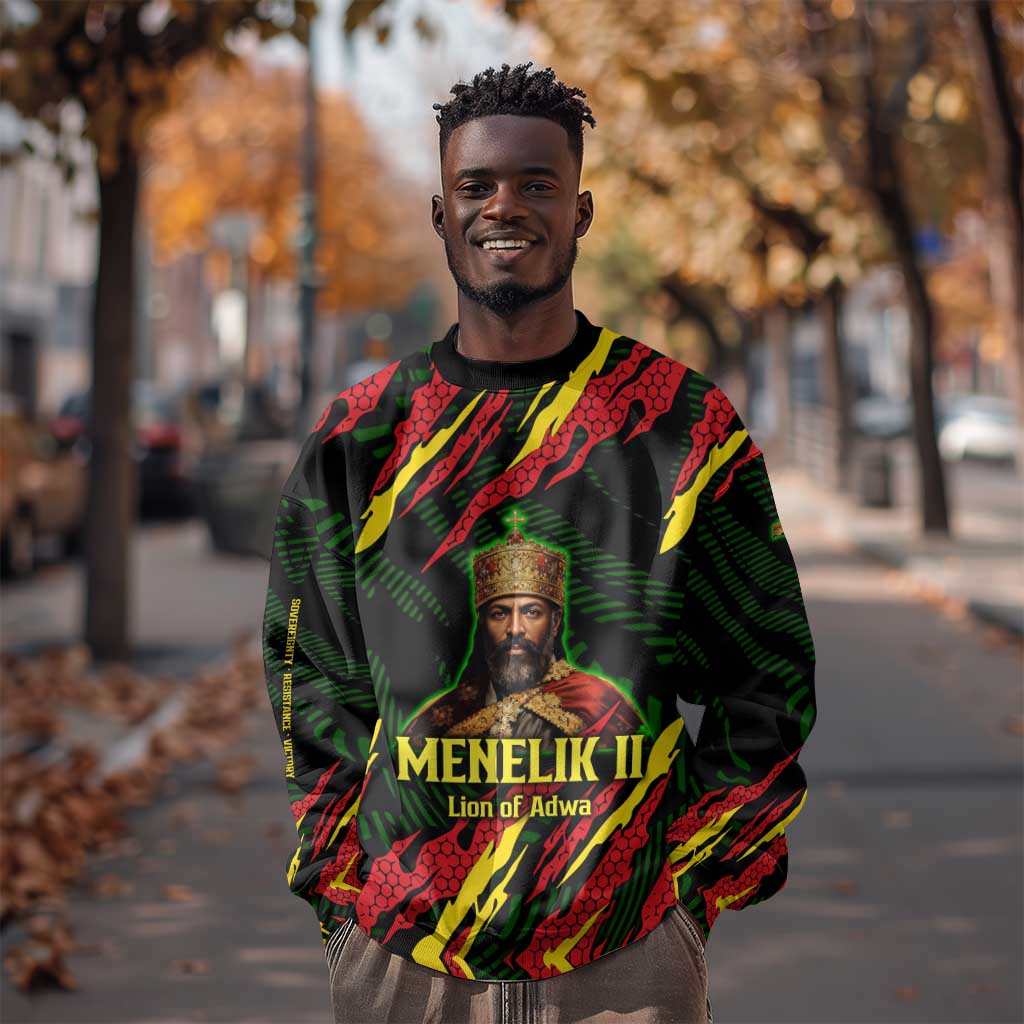 Menelik II Sweatshirt with Lion of Adwa Title, Battle of Adwa 1896 Graphic and Bold Pan-African - African Pride