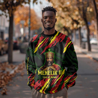 Menelik II Sweatshirt with Lion of Adwa Title, Battle of Adwa 1896 Graphic and Bold Pan-African - African Pride
