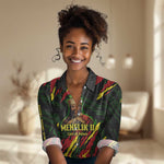 Menelik II Women Casual Shirt with Lion of Adwa Title, Battle of Adwa 1896 Graphic and Bold Pan-African - African Pride
