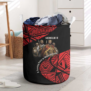 Menelik II Laundry Basket with Adwa Victory Map, Africa Defeated an Empire Text and Red Geometric - African Pride