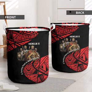 Menelik II Laundry Basket with Adwa Victory Map, Africa Defeated an Empire Text and Red Geometric - African Pride