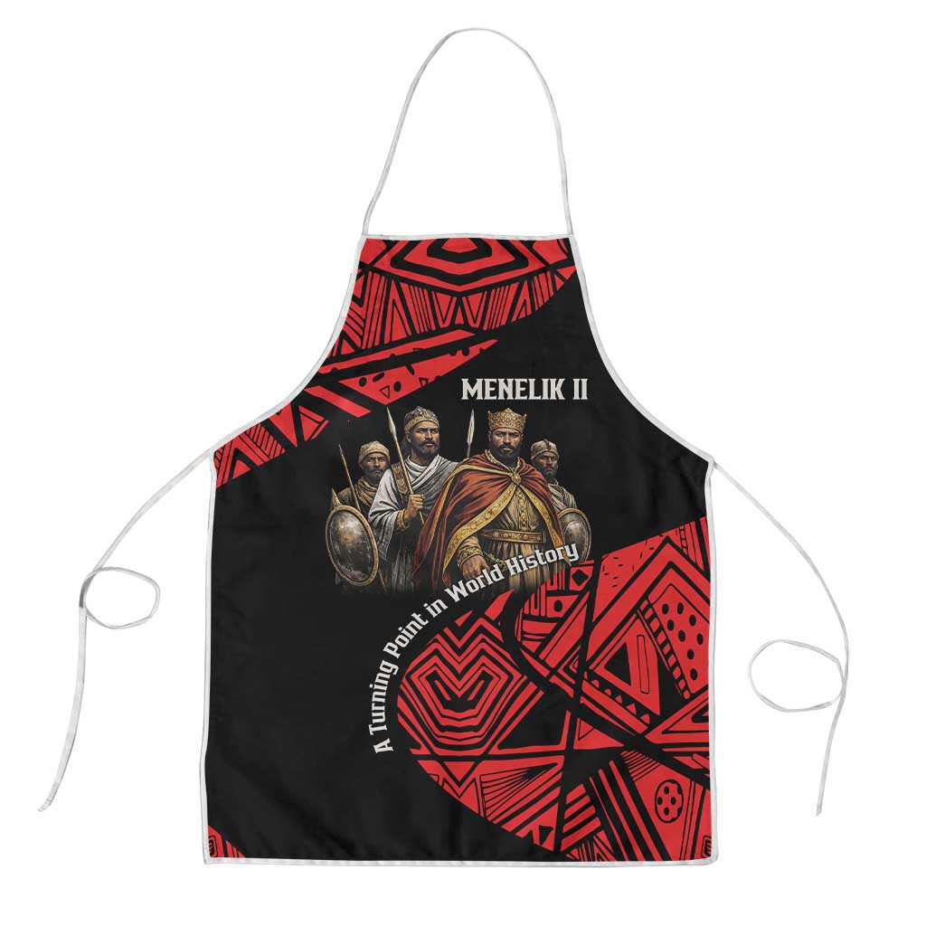 Menelik II Apron with Adwa Victory Map, Africa Defeated an Empire Text and Red Geometric - African Pride
