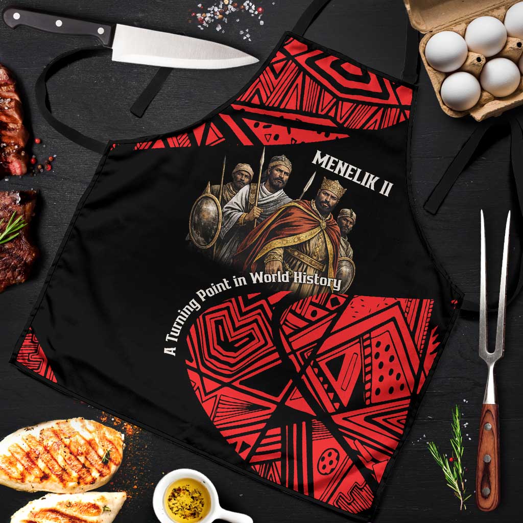 Menelik II Apron with Adwa Victory Map, Africa Defeated an Empire Text and Red Geometric - African Pride