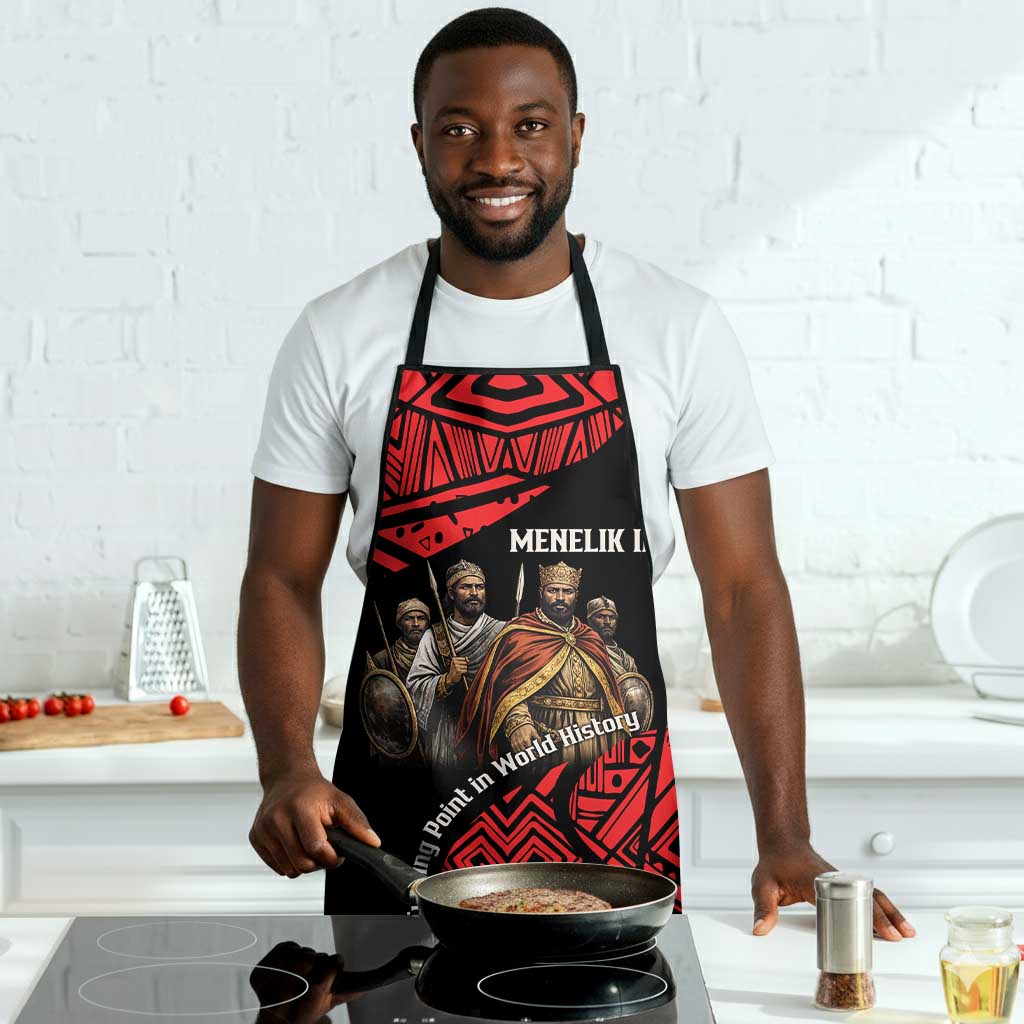 Menelik II Apron with Adwa Victory Map, Africa Defeated an Empire Text and Red Geometric - African Pride