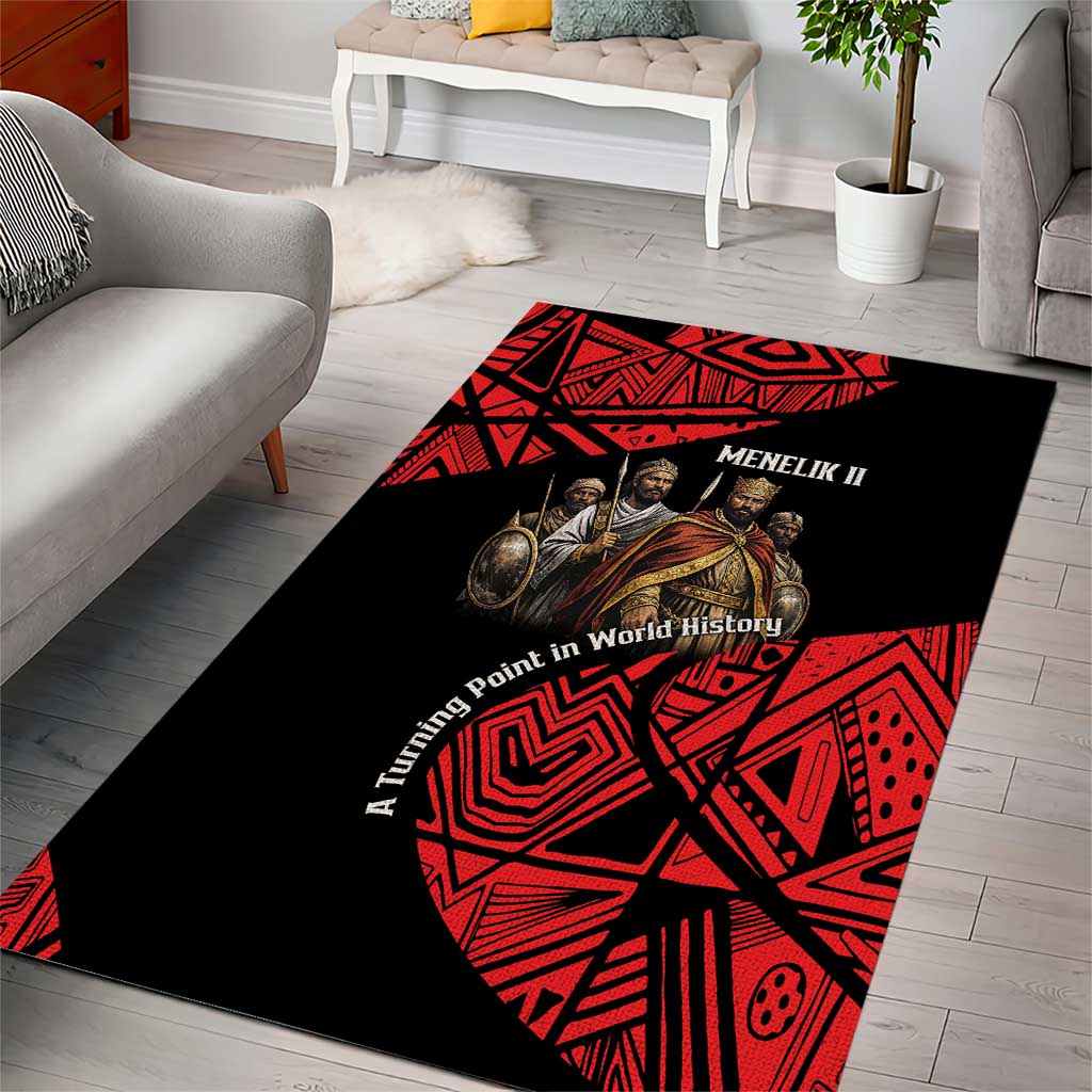 Menelik II Area Rug with Adwa Victory Map, Africa Defeated an Empire Text and Red Geometric - African Pride