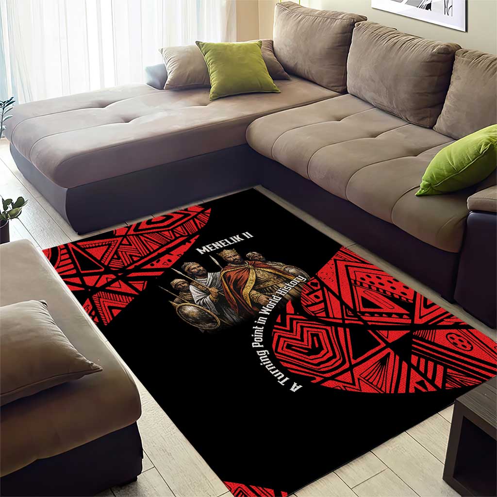 Menelik II Area Rug with Adwa Victory Map, Africa Defeated an Empire Text and Red Geometric - African Pride