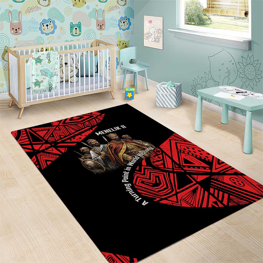 Menelik II Area Rug with Adwa Victory Map, Africa Defeated an Empire Text and Red Geometric - African Pride