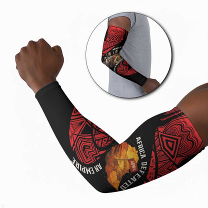 Menelik II Arm Sleeves with Adwa Victory Map, Africa Defeated an Empire Text and Red Geometric - African Pride